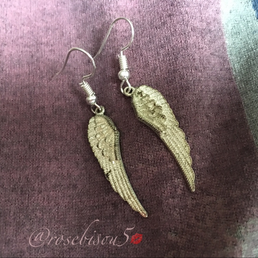 Silver-tone Angel Wing Boho Earrings (french hook) - Picture 3 of 7